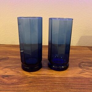 Vintage Anchor Hocking iced tea essex 10 panel cobalt blue tumbler glasses.